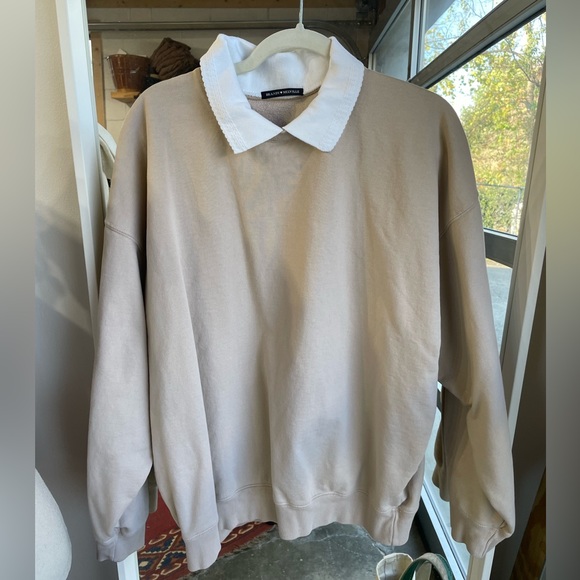 John Galt Brandy Melville Collared Oversized Tan Sweatshirt - Picture 1 of 3